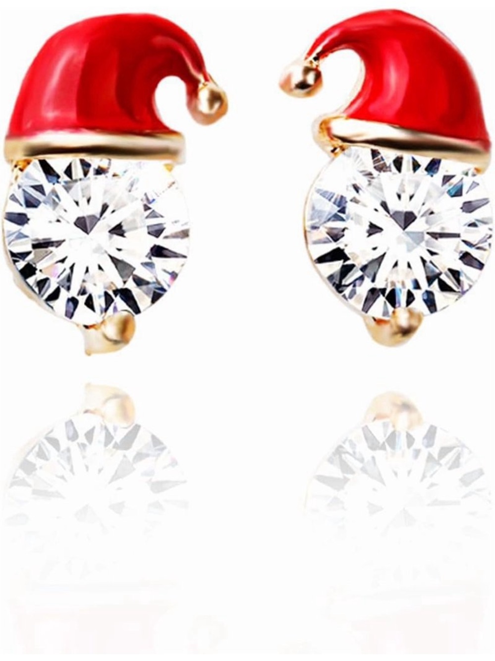 Red Santa Hat Crystal Stud Earrings - Women's Holiday Jewelry EUC